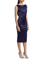 Ajour Satin Boatneck Midi-Dress