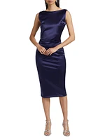 Ajour Satin Boatneck Midi-Dress