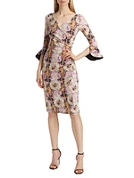 Triana Chainlink Floral Surplice Midi-Dress