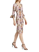 Triana Chainlink Floral Surplice Midi-Dress