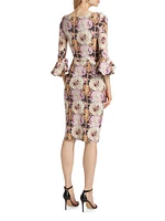 Triana Chainlink Floral Surplice Midi-Dress