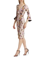 Triana Chainlink Floral Surplice Midi-Dress