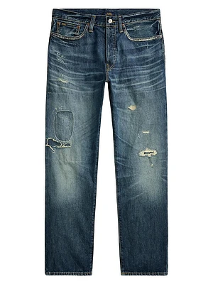 Distressed Straight-Leg Jeans