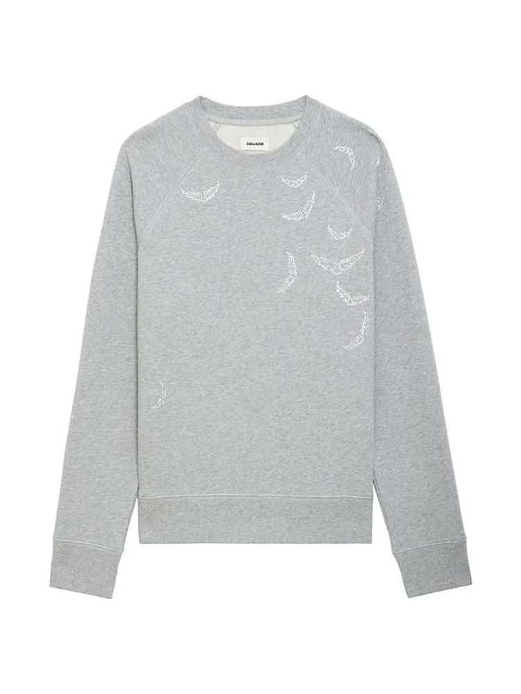 Wing Crystal-Embellished Crewneck Sweatshirt