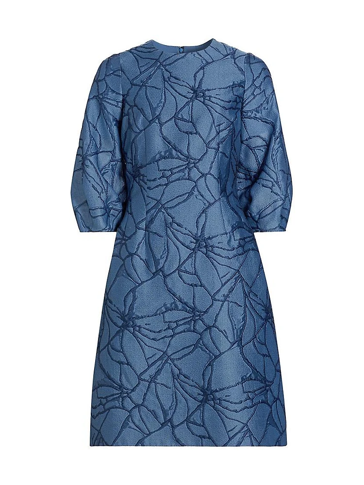 Jacquard Balloon-Sleeve Cocktail Dress