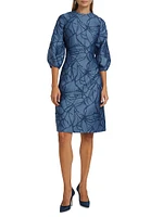 Jacquard Balloon-Sleeve Cocktail Dress