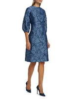 Jacquard Balloon-Sleeve Cocktail Dress