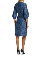 Jacquard Balloon-Sleeve Cocktail Dress