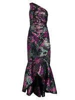 Floral Jacquard One-Shoulder Mermaid Gown