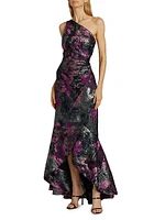 Floral Jacquard One-Shoulder Mermaid Gown