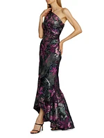 Floral Jacquard One-Shoulder Mermaid Gown