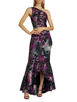 Floral Jacquard One-Shoulder Mermaid Gown