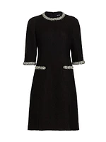 Rhinestone-Trimmed Bouclé Midi-Dress