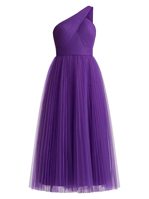 One-Shoulder Pleated Cocktail Dress