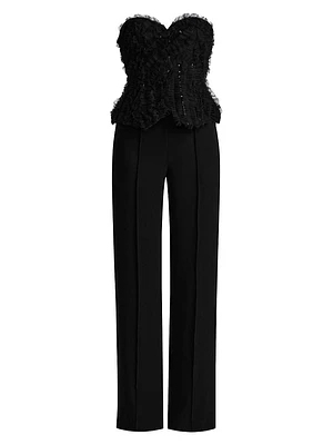 Applique-on-Lace Bustier Jumpsuit