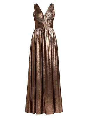 Metallic Pleated Gown