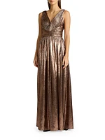 Metallic Pleated Gown