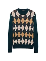 Wool Crewneck Sweater with an Argyle Pattern