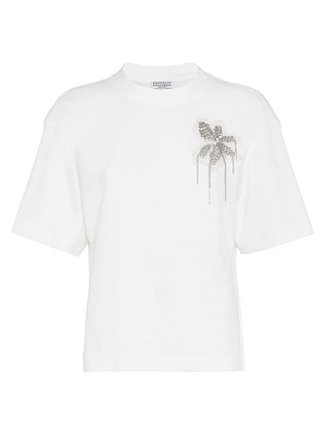 Cotton Jersey T-Shirt with Precious Flower Crest