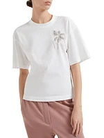 Cotton Jersey T-Shirt with Precious Flower Crest