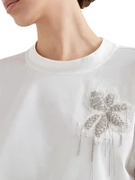 Cotton Jersey T-Shirt with Precious Flower Crest