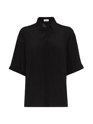 Silk Crêpe De Chine Shirt with Precious Buttonhole