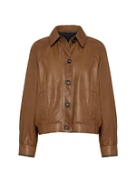 Country Nappa Leather Outerwear Jacket with Shiny Cuffs