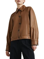 Country Nappa Leather Outerwear Jacket with Shiny Cuffs