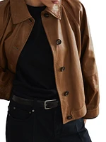 Country Nappa Leather Outerwear Jacket with Shiny Cuffs