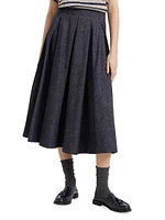 Cotton Denim Effect Twill Pleated Circle Skirt