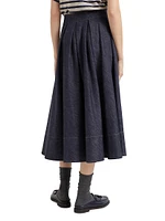 Cotton Denim Effect Twill Pleated Circle Skirt