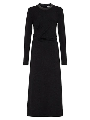 Stretch Virgin Wool Jersey Draped Dress