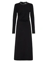 Stretch Virgin Wool Jersey Draped Dress