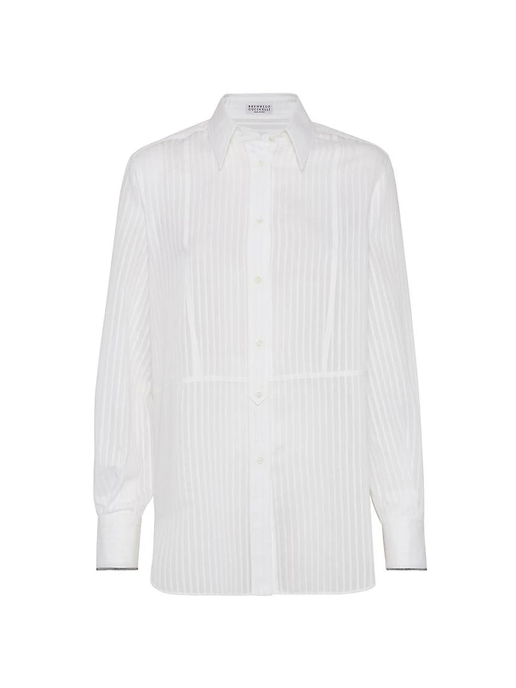 Striped Cotton and Silk Organza Shirt