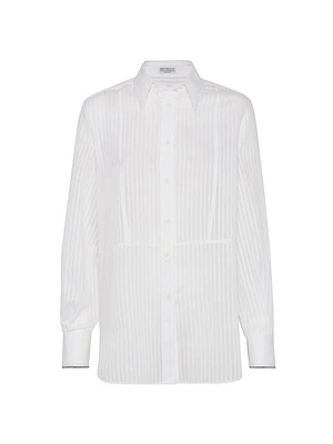 Striped Cotton and Silk Organza Shirt