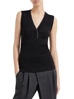 Ribbed Wool Jersey Top with Shiny Neckline