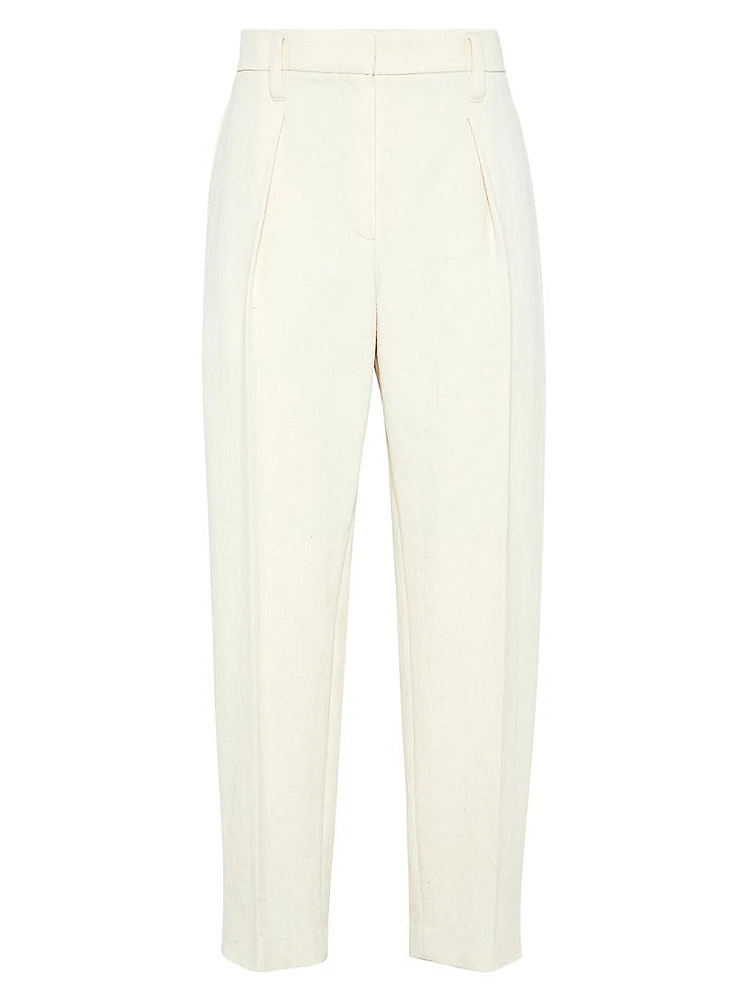 Cotton and Virgin Wool Techno Gabardine Slouchy Trousers with Monili