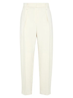 Cotton and Virgin Wool Techno Gabardine Slouchy Trousers with Monili