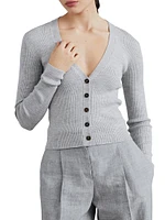 Virgin Wool and Cashmere Rib Knit Cardigan