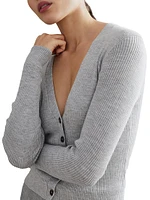 Virgin Wool and Cashmere Rib Knit Cardigan