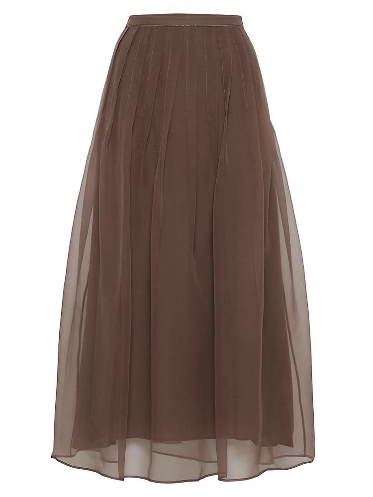 Crispy Silk Pleated Midi Skirt