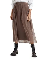 Crispy Silk Pleated Midi Skirt