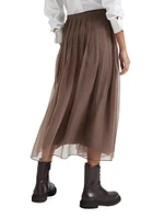 Crispy Silk Pleated Midi Skirt