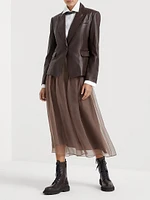 Crispy Silk Pleated Midi Skirt