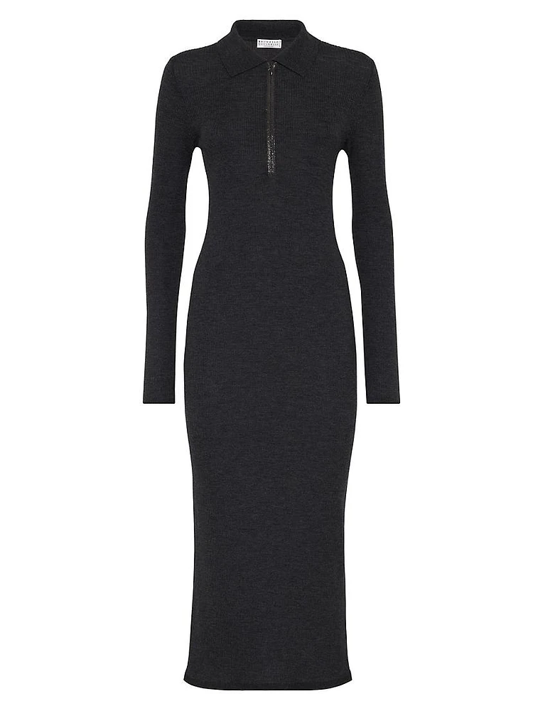 Virgin Wool and Cashmere Lightweight Rib Knit Dress