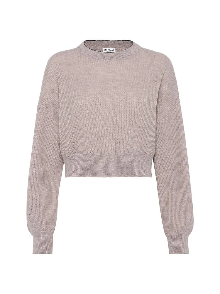 Cropped Mohair and Wool English Rib Sweater with Monili