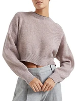 Cropped Mohair and Wool English Rib Sweater with Monili