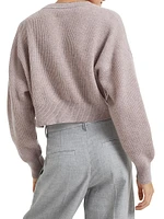 Cropped Mohair and Wool English Rib Sweater with Monili