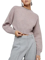 Cropped Mohair and Wool English Rib Sweater with Monili