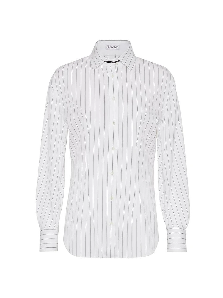 Striped Cotton and Silk Poplin Shirt with Monili